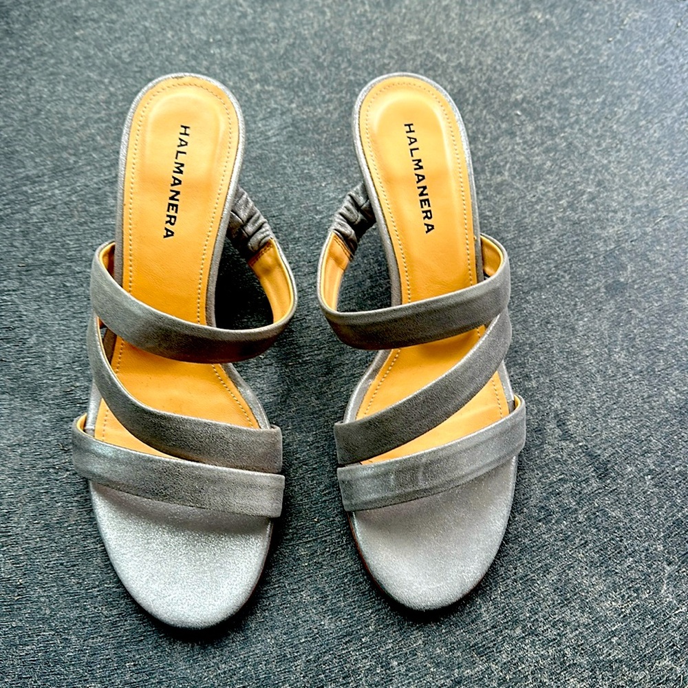 Halmanera Silver Strappy Slides Sz 40